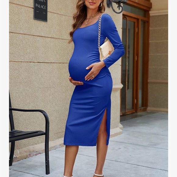 Royal Blue Long Sleeve Maternity Dress - Picture 1 of 5